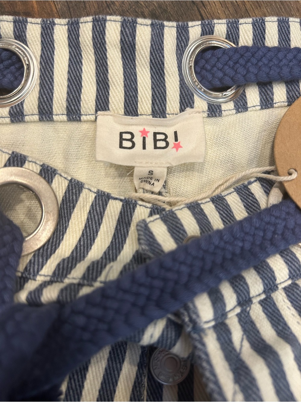 Bibi Striped Blue & White Casual Drawstring Pants - Picture 3 of 6